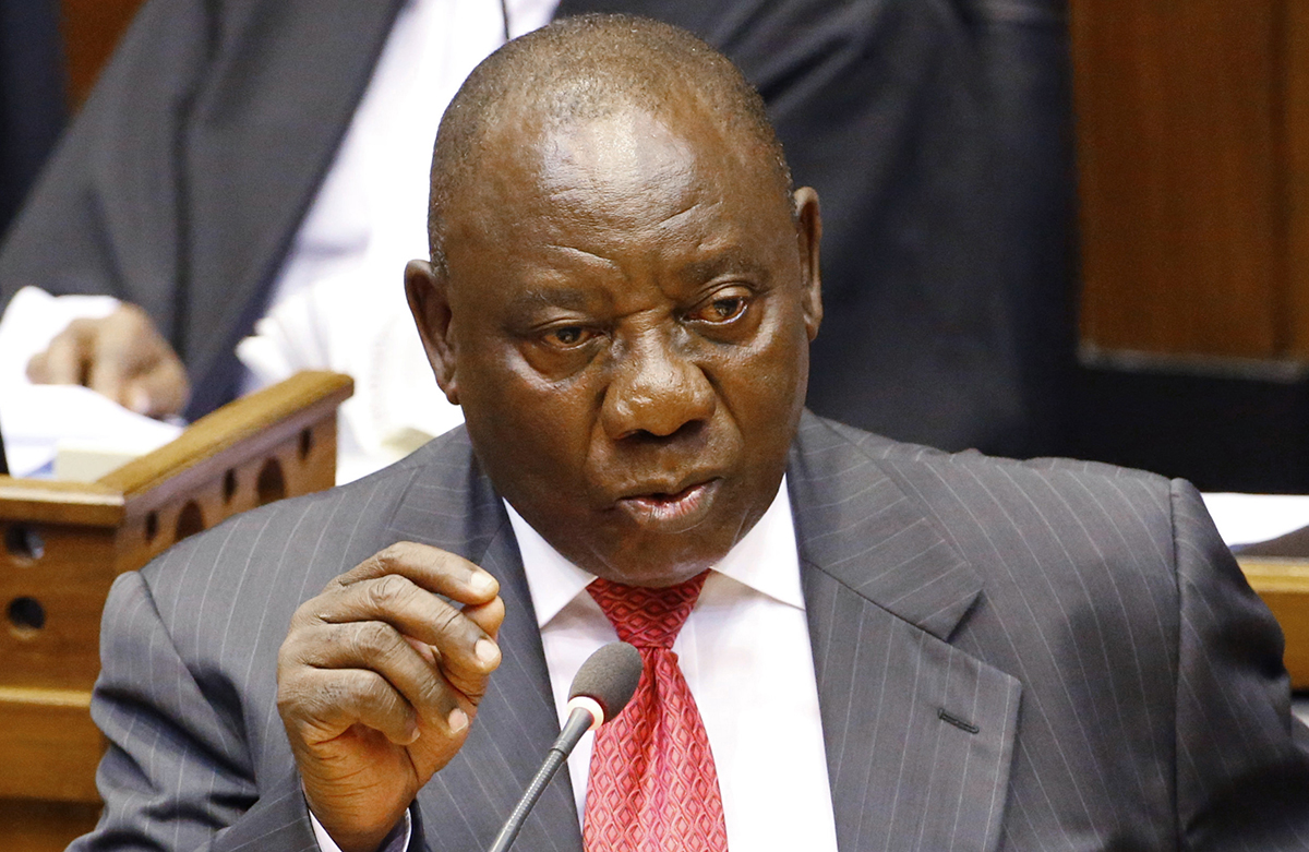 Cyril Ramaphosa addresses parliament in Cape Town, South Africa, prior to being sworn in as president. The ANC-dominated parliament elected Ramaphosa as South Africa's new president after the resignation of Jacob Zuma. [Mike Hutchings/Pool/AP Photo]