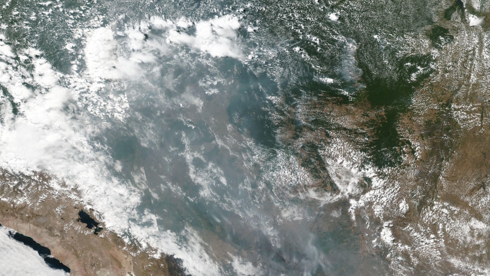 This satellite image provided by NASA shows the fires in Brazil on Aug. 20, 2019
