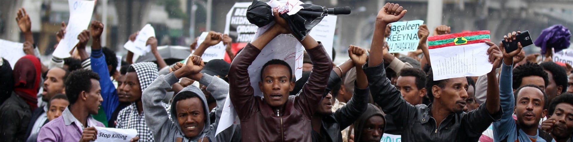 Oromo and Amhara demonstrators are calling for more rights. [EPA]