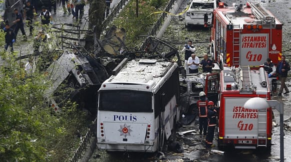 The attack targeted a bus carrying elite police officers in the centre of Istanbul [Reuters]