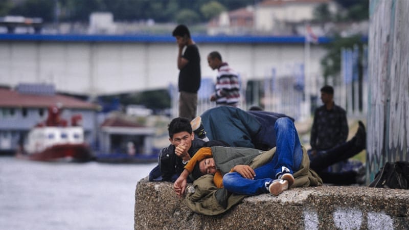 Migrants lying under a bridge on a bank of the river Sava in Belgrade, as they rest on their way to the Hungarian-Serbian border [AFP]