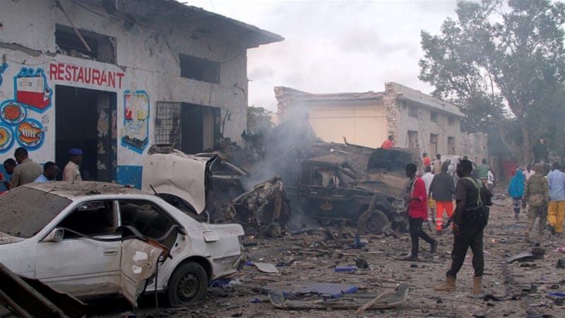 The armed group al-Shabab has claimed responsibility for the twin bombings [Feisal Omar/Reuters]