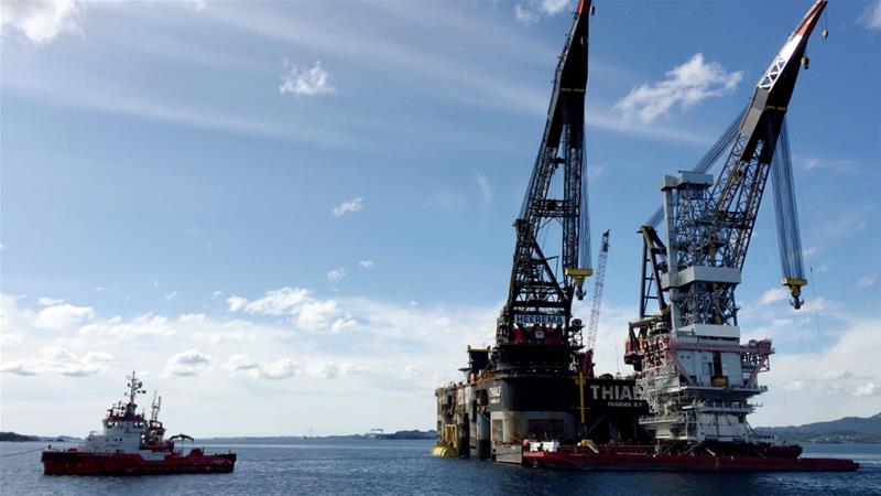 A general view of the drilling platform, the first out of four oil platforms to be installed at Norway''s giant offshore Johan Sverdrup field [Reuters/Nerijus Adomaitis]