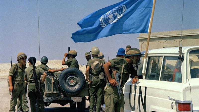 United Nations truce observers are shown in an unknown location during the Arab-Israeli war on July 15, 1967 [File: AP]