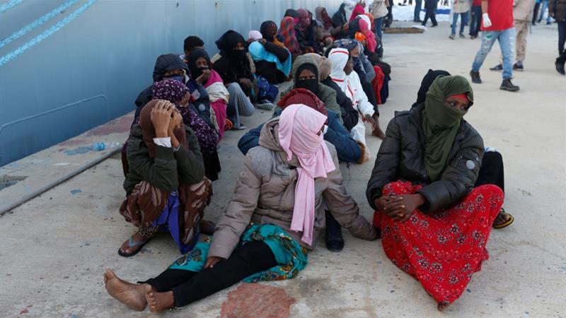 Migrants arrive at a naval base after they were rescued by Libyan coastal guards in Tripoli, Libya [File: Ismail Zitouny/Reuters]