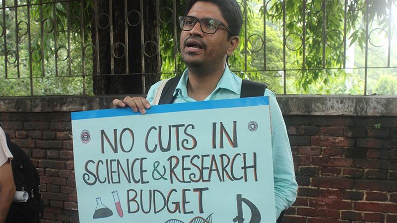 Scientists demanded that the government allocated three percent of the country's GDP to scientific and technological research [Sanjay Kumar/Al Jazeera]