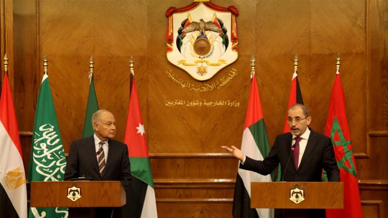 Jordanian Foreign Minister Ayman Safadi, pictured at right, said the Arab League rejected US President Donald Trump's decision to recognise Jerusalem as Israel's capital [Shadi Nsoor/Anadolu]