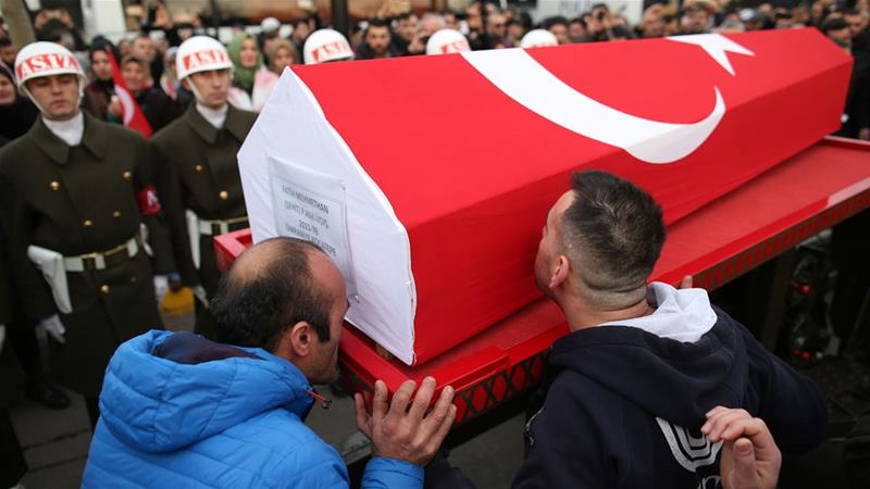 A funeral was held for a Turkish soldier who was killed in clashes with the YPG at Afrin in January [File: Edem Sahin/EPA]