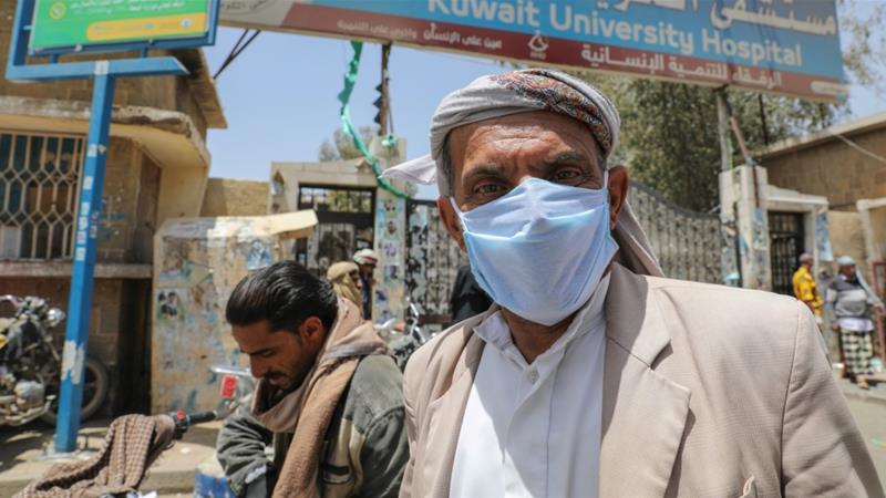 A man leaves a hospital for coronavirus patients in Yemen's capital, Sanaa [Khaled Abdullah/Reuters]
