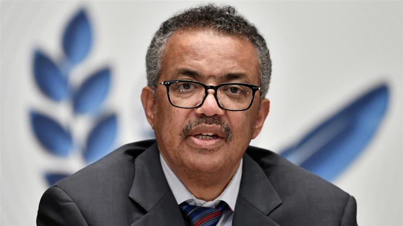 Speaking from the United Nations body's headquarters in Geneva, World Health Organization Director-General Tedros Adhanom Ghebreyesus urged governments and citizens to rigorously enforce health measures such as mask-wearing, social distancing, handwashing and testing [Fabrice Coffrini/Reuters]