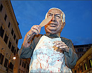 An effigy of Ariel Sharon paraded in a demonstration in Rome