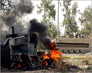 The US army vehicle was hit by rockets and set ablaze