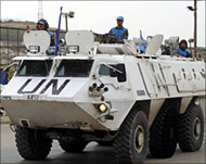 A UN armoured personnel carrier on the Lebanese-Israeli border