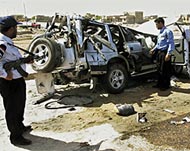 The remains of the vehicle hit bya bomb west of Basra 