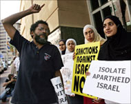 Protesters called for a boycottand sanctions against Israel