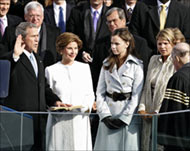 Bush takes the oath of office onCapitol Hill in Washington DC