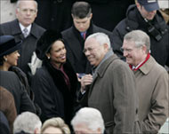 Powell greets Condoleezza Riceat the inaugural ceremonies