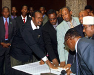 Somali politicians formed a transitional government in Kenya