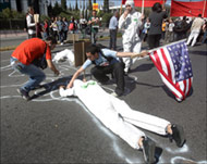 A coffin was placed in front of the US embassy in London
