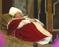 The body of the Pope was put on view to the world by Vatican TV