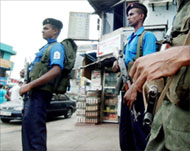 Sri Lankan soldiers on guard in the capital Colombo