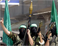 Hamas fighters during a mass celebration of Israel's pullout 