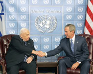 Sharon (L) met George Bush on the sidelines of the UN summit