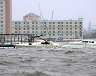 Sail boats damaged in the wakeof Hurricane Rita in Lake Charles