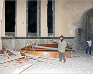 Damage from an attack on a church in Mosul in 2004