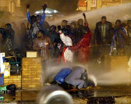 Police used water cannon andsticks to break up the protest 