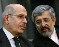 ElBaradei (L) is in Iran to ask it to suspend uranium enrichment