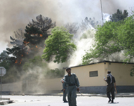 A nursery school was set alightby mobs in Kabul on Monday 