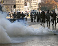 Riot policemen used tear gas against students during clashes 