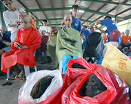 Bags of hair await collection toaid the clean-up operation