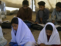 Children at Garlat primary schoolare still studying in tents