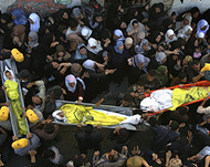 The bodies were wrapped in the colours of the Fatah movement