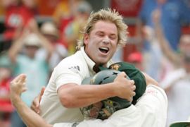 Warne celebrates wicket against England