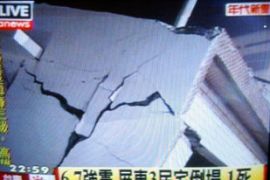 TV screen grab on earthquake damage in Taiwan