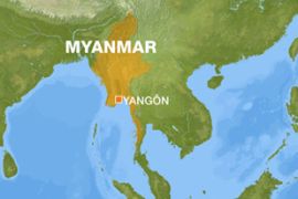 Map of Myanmar showing Yangon