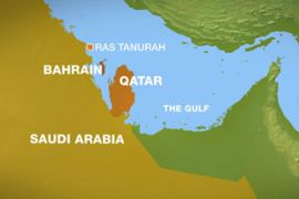 Map of Qatar, Bahrain and Saudi Arabia showing Ras Tanurah