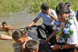 Evo Morales, Bolivian president, visits flood-hit area