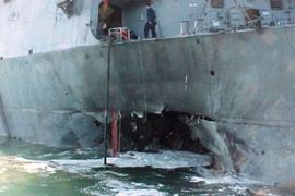USS Cole after attack in Yemen harbour