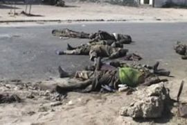 Bodies lying in the street in Mogadishu, Somalia
