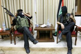 Hamas fighters in presidential palace
