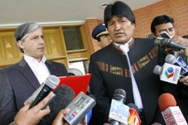 Bolivian president Morales speaks to press
