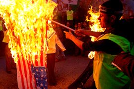 Gaza Hamas US flag burn Palestinian George Bush