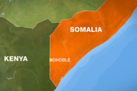 Somalia map with the town of Dhoble