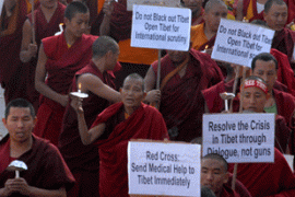 monks with signs