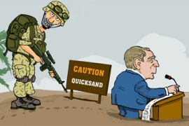 Bush quickly sinking in Iraq cartoon