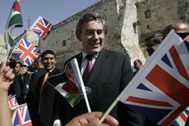 british pm gordon brown visits palestinian church